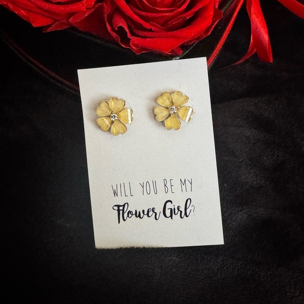 Charming Yellow Floral Will you be my Flower Girl Earrings